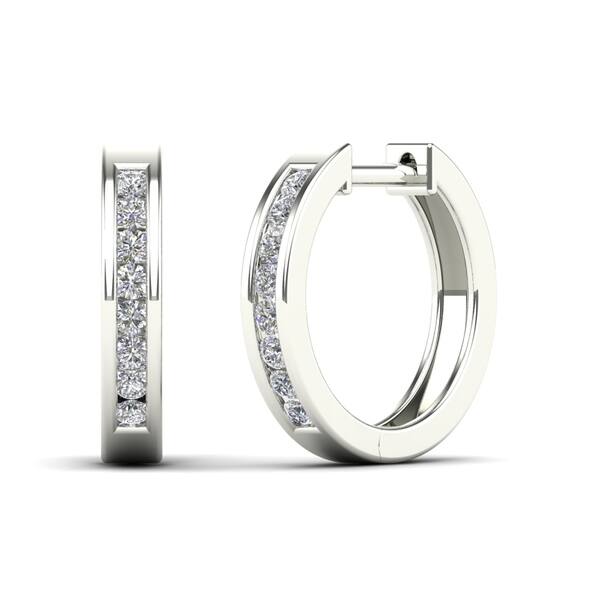 AALILLY 14k White Gold 1/4ct TDW Diamond Round Hoop Earrings (H-I, I1-I2)