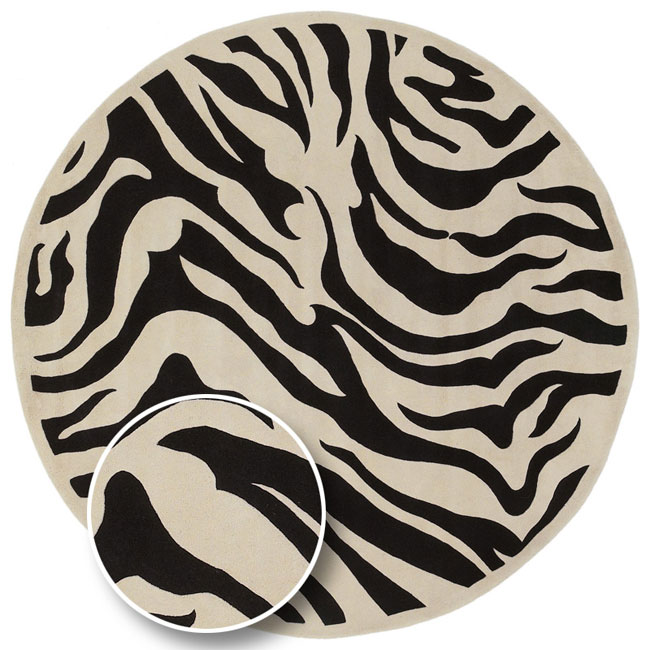 Hand tufted Black/white Zebra Animal Print New Zealand Wool Rug (59 Round)