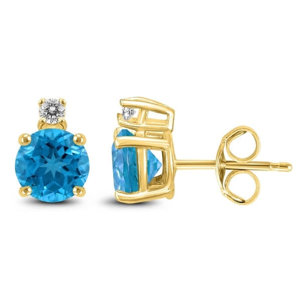 14k Yellow Gold 7mm Round Blue Topaz And Diamond Earrings On 14k Yellow Gold 7mm Round Blue Topaz And Diamond Earrings On Free Shipping Today 25770634