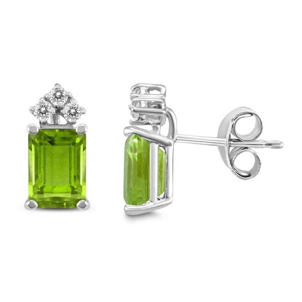 14k White Gold 6x4mm Emerald Shaped Peridot And Diamond 14k White Gold 6x4mm Emerald Shaped Peridot And Diamond Earrings On Free Shipping Today 25770850