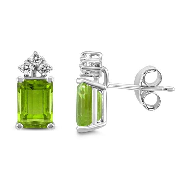14K White Gold 8x6MM Emerald Shaped Garnet and Diamond Earrings 14K White Gold 8x6MM Emerald Shaped Garnet and Diamond Earrings