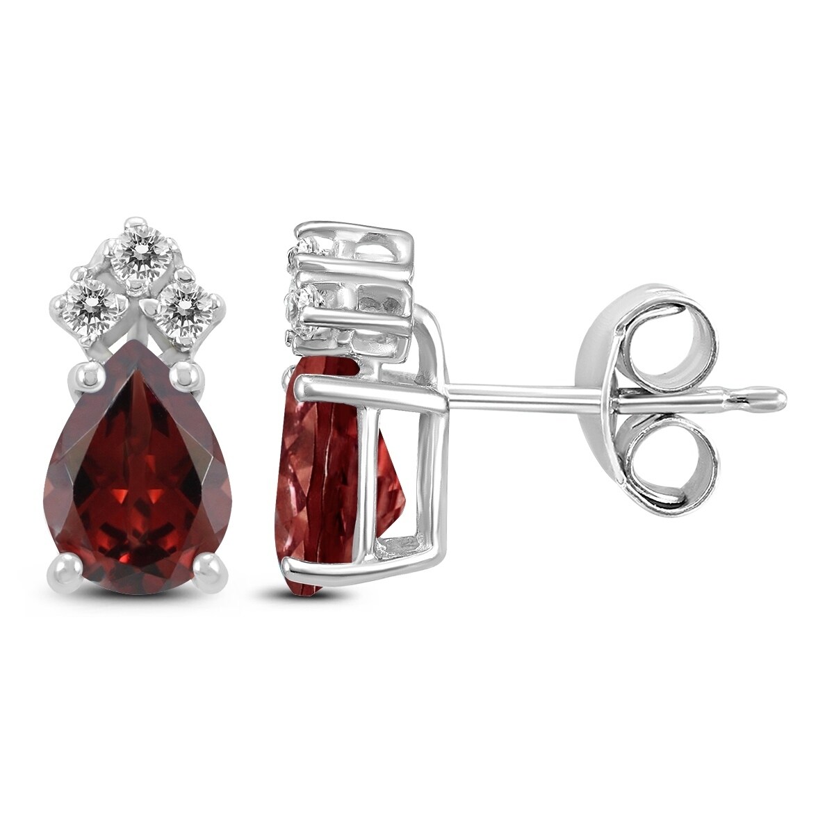 14K White Gold 8x6MM Oval Garnet and Diamond Earrings 14K White Gold 8x6MM Oval Garnet and Diamond Earrings