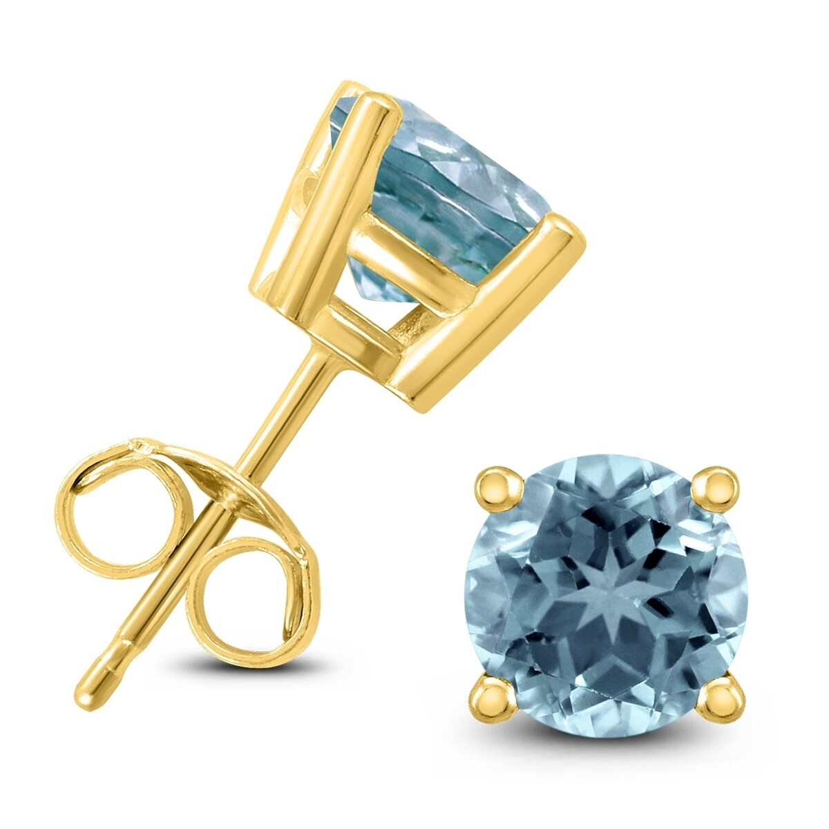 14k Yellow Gold 4mm Round Aquamarine Earrings 14k Yellow Gold 4mm Round Aquamarine Earrings
