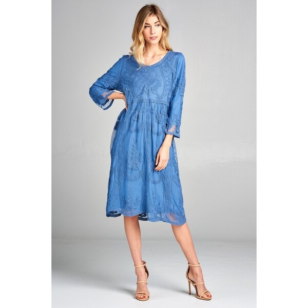 Spicy Mix Women's Arely Lace Overlay Scalloped Hem Midi Dress