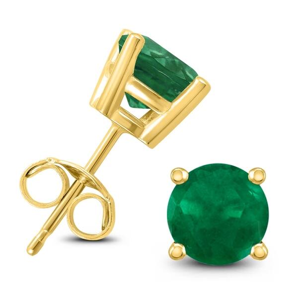 14K Yellow Gold 4MM Round Emerald and Diamond Earrings 14K Yellow Gold 4MM Round Emerald and Diamond Earrings