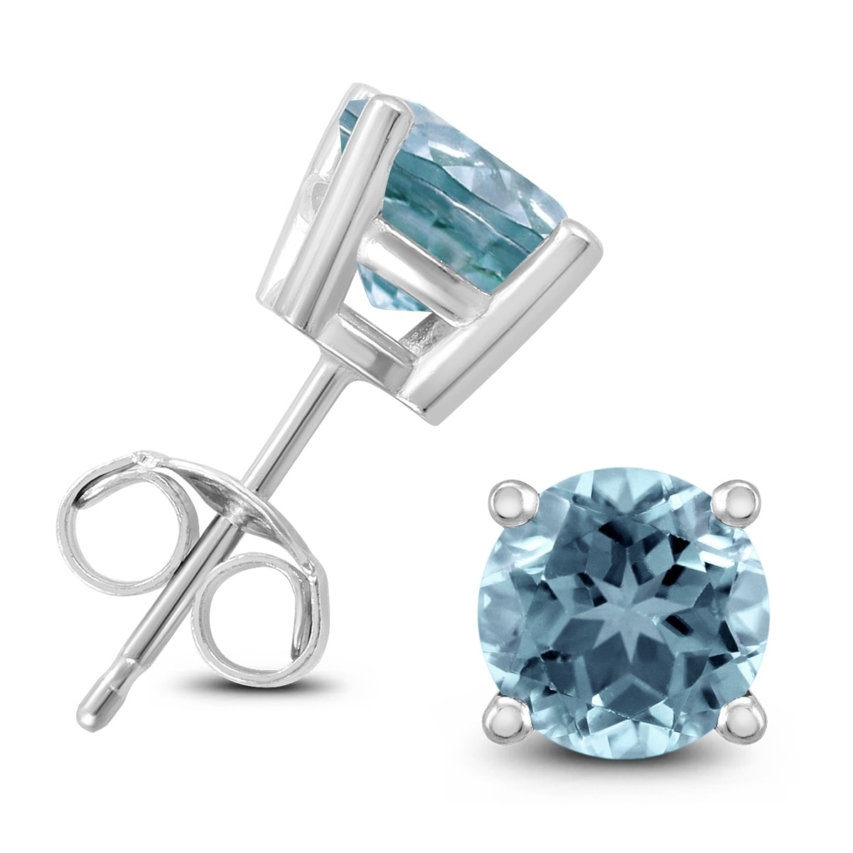 Round 5mm Natural Aquamarine Stud Earrings Solid 925 Sterling Silver Gemstone Round 5mm Natural Aquamarine Stud Earrings Solid 925 Sterling Silver Gemstone