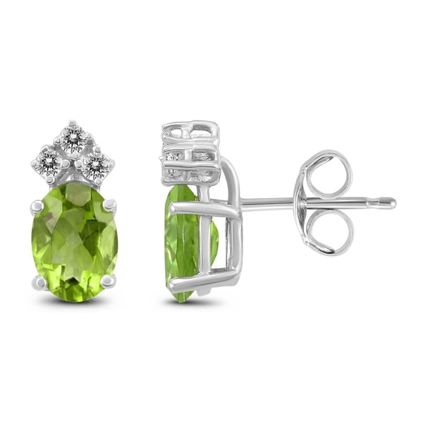 14k White Gold 7x5mm Oval Peridot And Diamond Earrings On 14k White Gold 7x5mm Oval Peridot And Diamond Earrings On Free Shipping Today 25771677