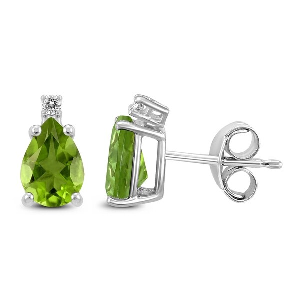 14k White Gold 8x6mm Pear Peridot And Diamond Earrings 14k White Gold 8x6mm Pear Peridot And Diamond Earrings
