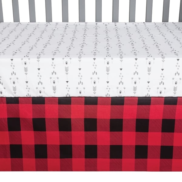 slide 2 of 10, Peak-a-Bear 3 Piece Crib Bedding Set Animals - Black/Red