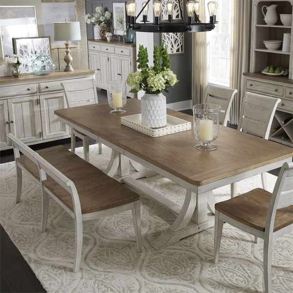 Liberty Antique White Wood Farmhouse Style 6 Piece Trestle Set Liberty Antique White Wood Farmhouse Style 6 Piece Trestle Set