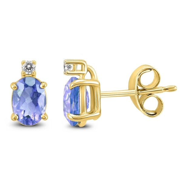 Shop 14K Yellow Gold 5x3MM Oval Tanzanite and Diamond Earrings - On Sale - Free Shipping Today ...