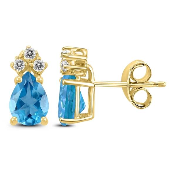 14k Yellow Gold 7x5mm Pear Blue Topaz And Diamond Earrings 14k Yellow Gold 7x5mm Pear Blue Topaz And Diamond Earrings