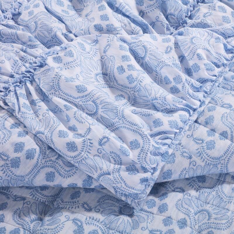 Greenland Home Fashions Helena Ruffle Blue Reversible Quilted Throw