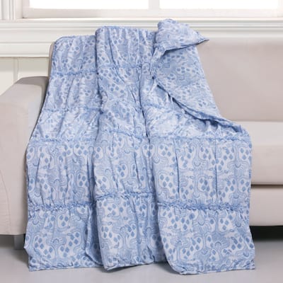 Greenland Home Fashions Helena Ruffle Blue Reversible Quilted Throw