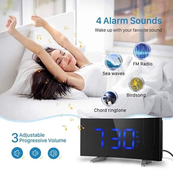 Shop Projection Alarm Clock 5 Dimmable Led Curved Screen