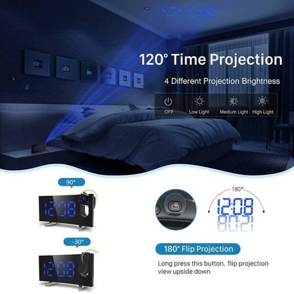 Shop Projection Alarm Clock 5 Dimmable Led Curved Screen