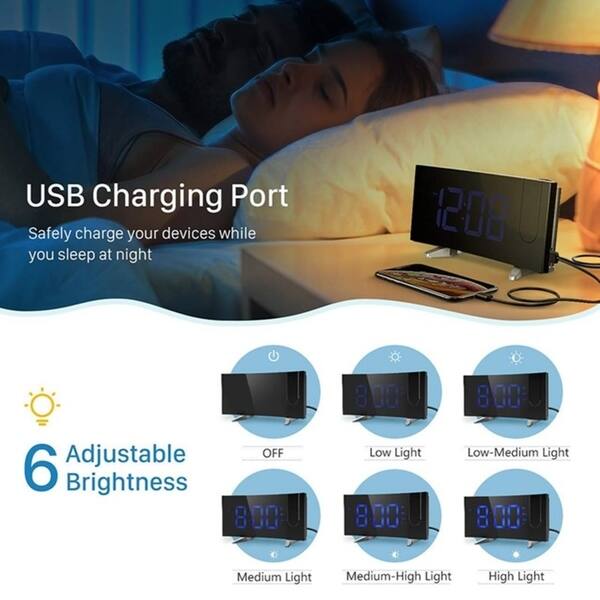 Shop Projection Alarm Clock 5 Dimmable Led Curved Screen