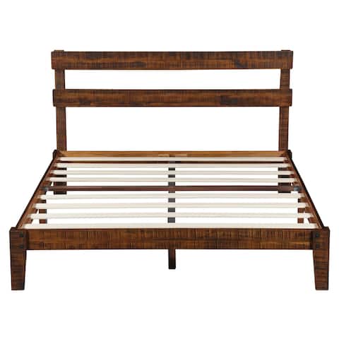 Sleeplanner Rustic Wood Platform Bed with Headboard