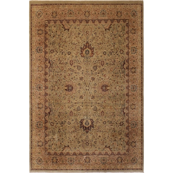 Antique Vegtable Dye Kashan Tamika Lt. Green/Tan Wool Rug (9'2 x 12'0) - 9 ft. 2 in. x 12 ft. 0 in.