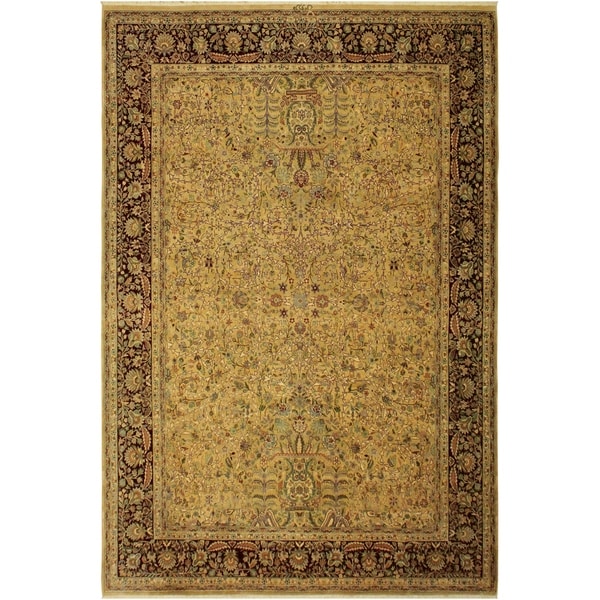 Antique Vegtable Dye Lahore Alycia Gold/Aubergine Wool Rug (9'1 x 11'9) - 9 ft. 1 in. x 11 ft. 9 in.