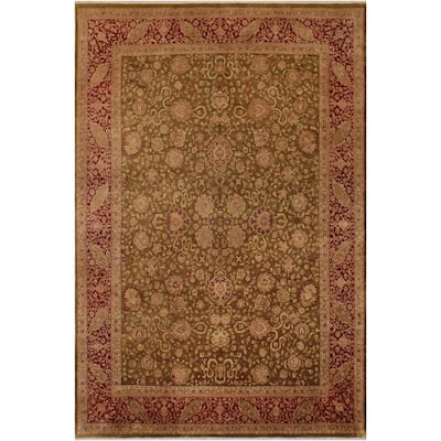 Antique Vegtable Dye Kashan Petra Olive Green/Red Wool Rug (9'2 x 12'1) - 9 ft. 2 in. x 12 ft. 1 in.