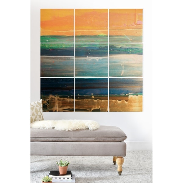 Deny Designs Abstract Linear Wood Wall Mural- 9 Squares - Green/Orange/Multi-color