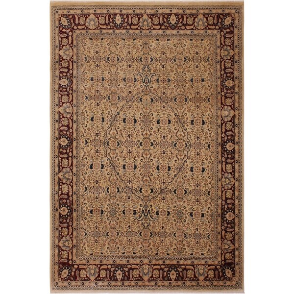 Antique Vegtable Dye Tabriz Pearl Tan/Drk. Red Wool Rug (7'11 x 9'11) - 7 ft. 11 in. x 9 ft. 11 in.