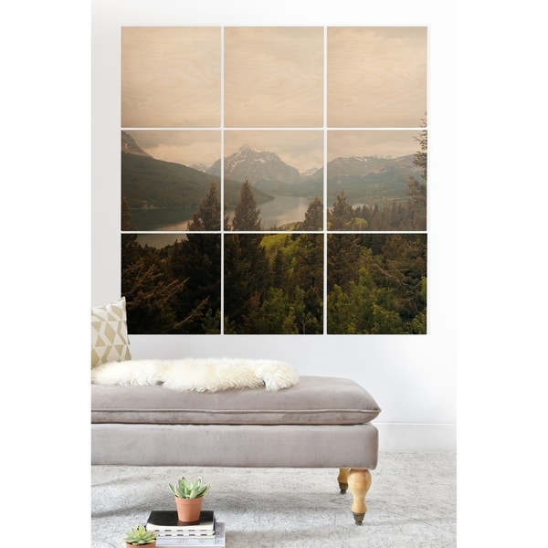 Deny Designs Montana Lake and Mountains Wood Wall Mural- 9 Squares - Green/Multi-color/White
