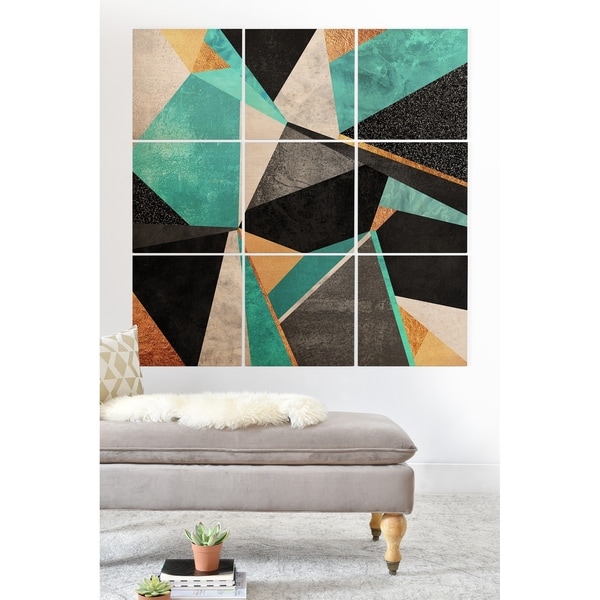 Deny Designs Turquoise Geometry Wood Wall Mural- 9 Squares - Black/Green/Multi-color