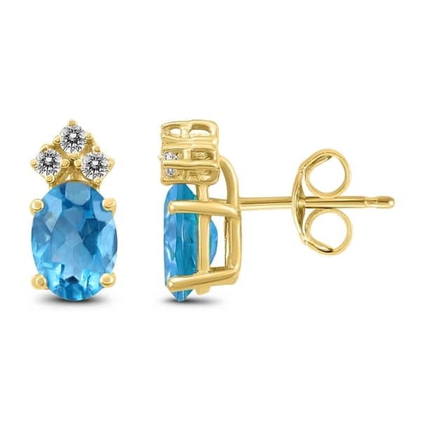 14k Yellow Gold 8x6mm Oval Blue Topaz And Diamond Earrings 14k Yellow Gold 8x6mm Oval Blue Topaz And Diamond Earrings