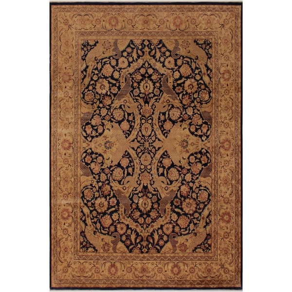 Antique Vegtable Dye Agra Eileen Blue/Tan Wool Rug (7'11 x 9'9) - 7 ft. 11 in. x 9 ft. 9 in.