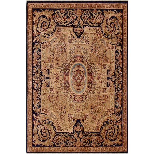 Antique Vegtable Dye Angola Evelina Tan/Blue Wool Rug (8'2 x 9'11) - 8 ft. 2 in. x 9 ft. 11 in.
