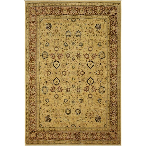 Antique Vegtable Dye Tabriz Goldie Tan/Aubergine Wool Rug (9'0 x 12'0) - 9 ft. 0 in. x 12 ft. 0 in.