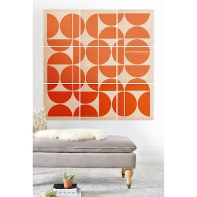 Deny Designs Mid-century Modern Orange Wood 9-square Wall Mural