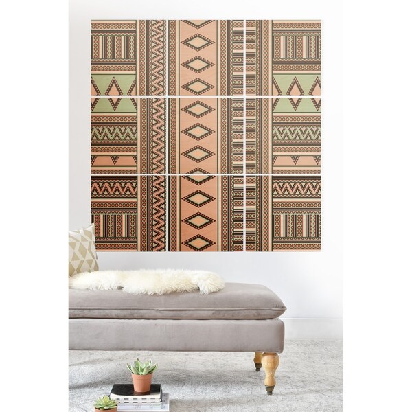 Deny Designs Geometric Shapes Wood Wall Mural- 9 Squares - Green/Pink/White