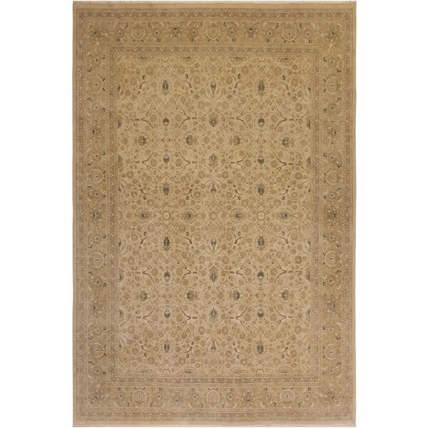 Antique Vegtable Dye Taj Susana Lt. Tan/Lt. Green Wool Rug (9'1 x 11'11) - 9 ft. 1 in. x 11 ft. 11 in.