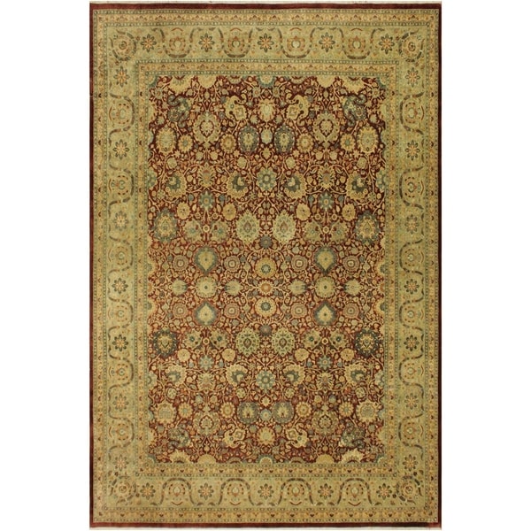 Antique Vegtable Dye Tabriz Rosetta Aubergine/Lt. Green Wool Rug (9'1 x 11'8) - 9 ft. 1 in. x 11 ft. 8 in.
