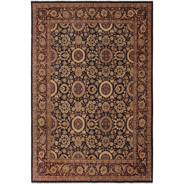 Antique Vegtable Dye Agra Tabriz Maragret Blue/Dark Brown Wool Rug (8'0 x 9'9) - 8 ft. 0 in. x 9 ft. 9 in.