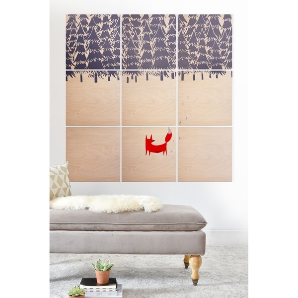 Deny Designs Red Fox in the Forest Wood Wall Mural-9 Squares - Blue