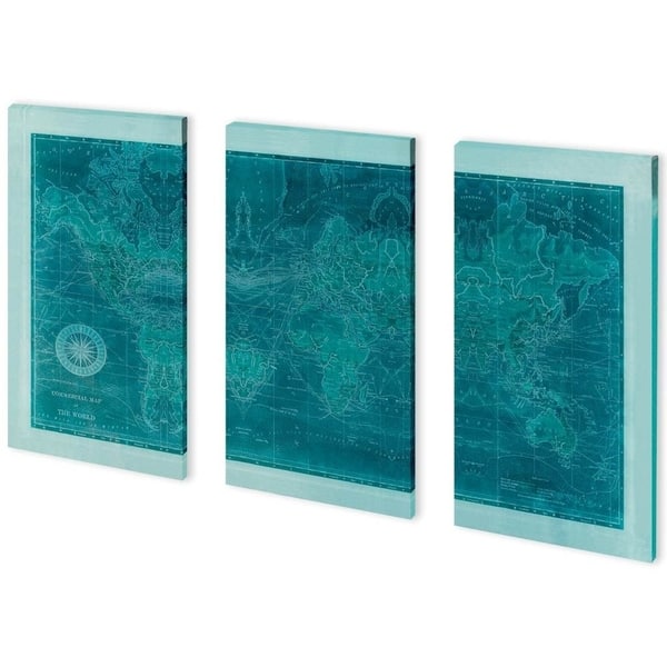 Mercana Azure World Map(set 3) (24 X 54) Made To Order Canvas Art - Bed 