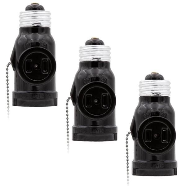 Maima Dual Outlet Light Socket Adapter With Pull Chain Maima Dual Outlet Light Socket Adapter With Pull Chain Black 3 Pack