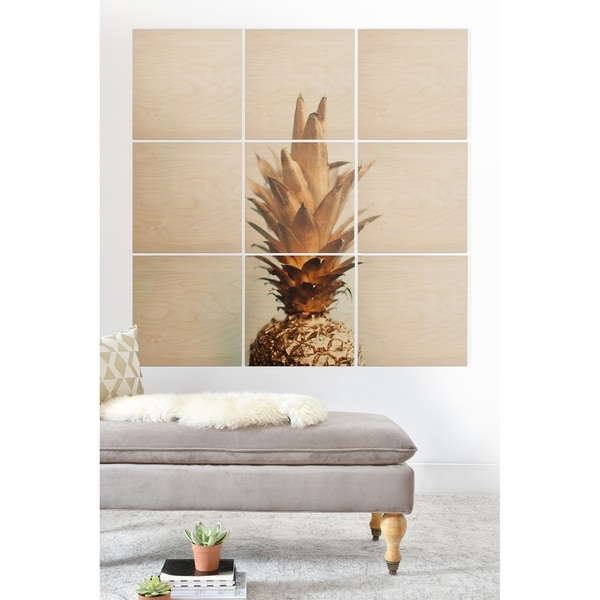 Deny Designs Gold Pineapple Wood Wall Mural- 9 Pieces - Brown