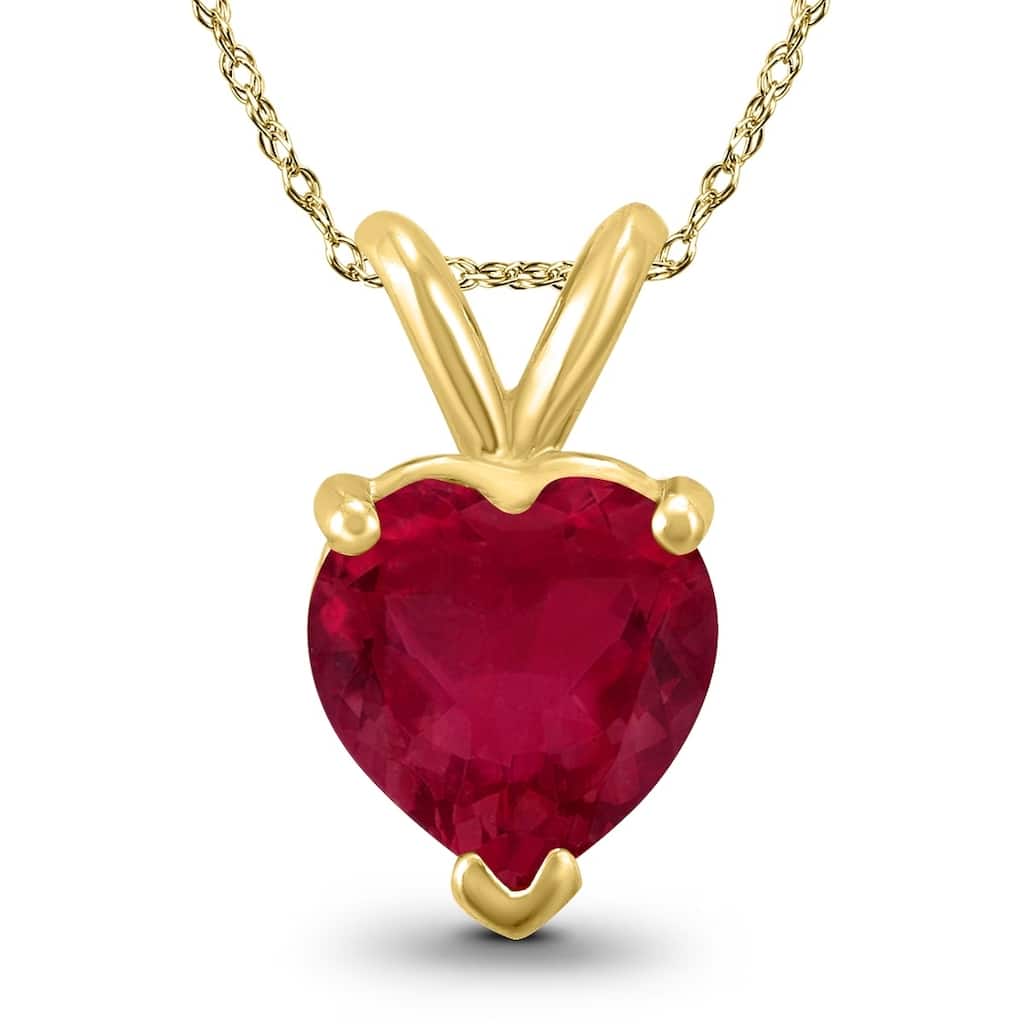 14K Yellow Gold 5MM Heart Ruby Pendant