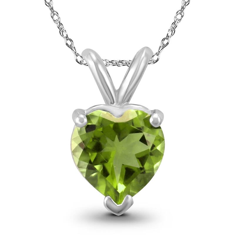 14K White Gold 5MM Heart Peridot Pendant