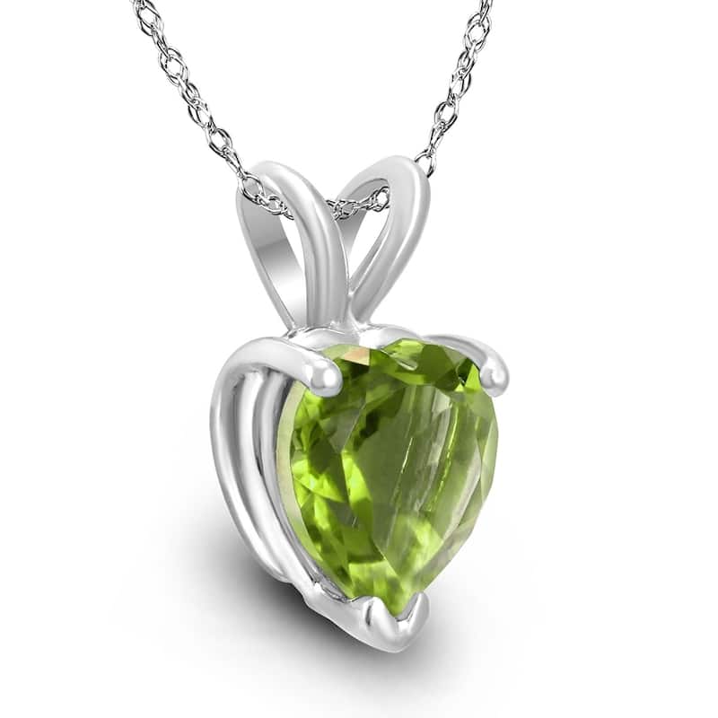 14K White Gold 5MM Heart Peridot Pendant