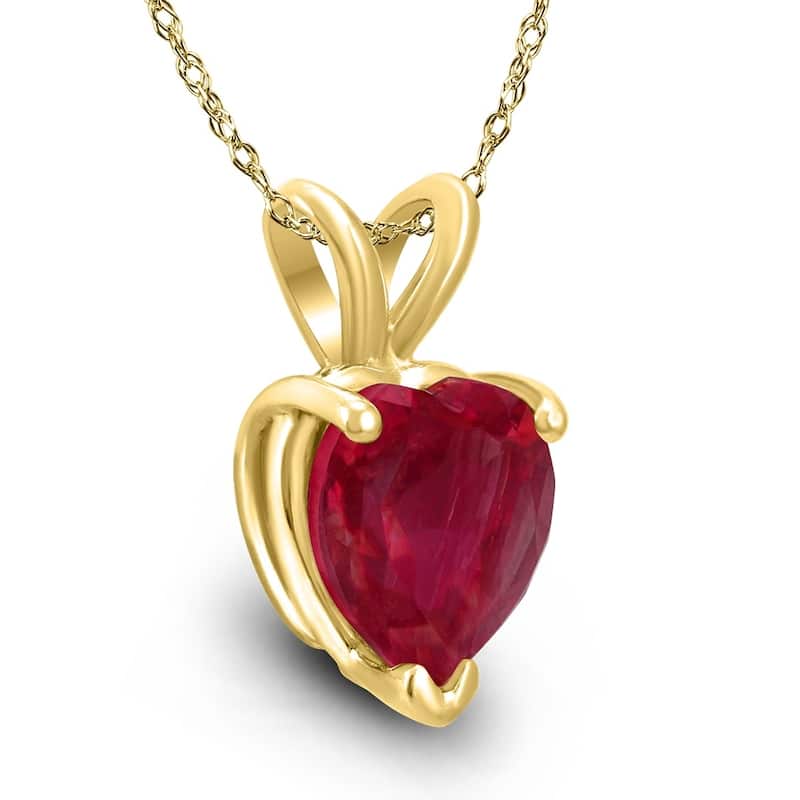 14K Yellow Gold 4MM Heart Ruby Pendant