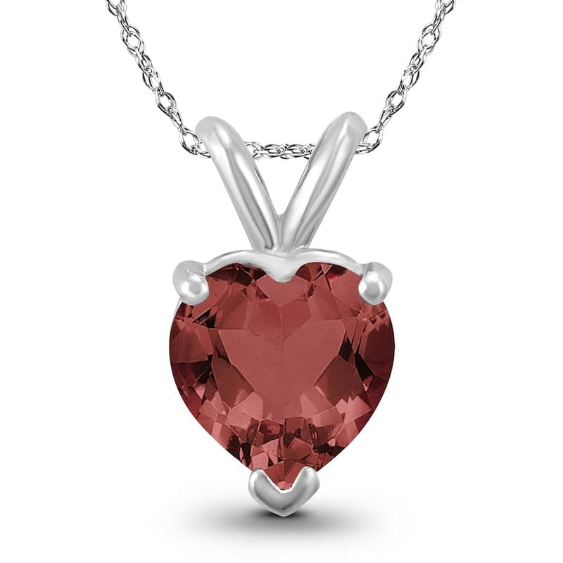 14K White Gold 5MM Heart Garnet Pendant