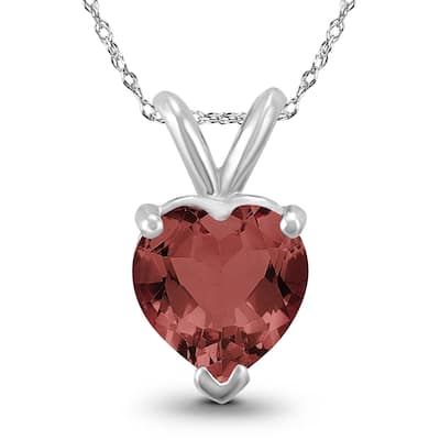 14K White Gold 5MM Heart Garnet Pendant