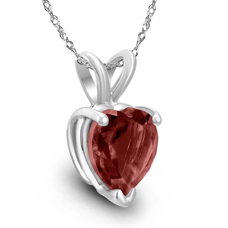 14K White Gold 5MM Heart Garnet Pendant