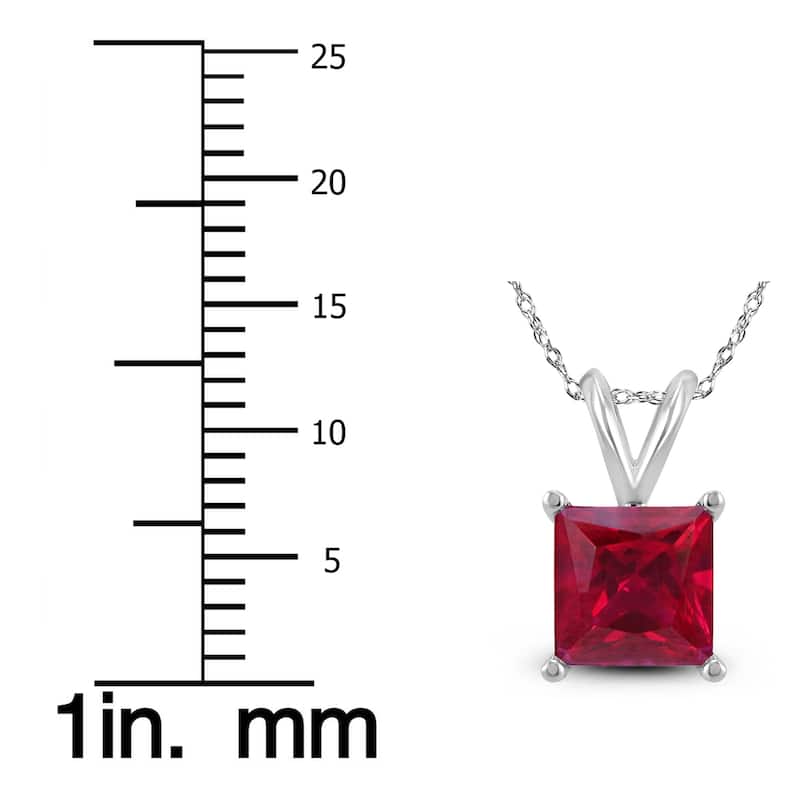 14K White Gold 5MM Square Ruby Pendant